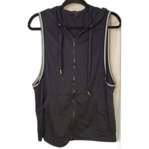 Alala Black Mesh Zip Up Sleeveless Hooded Active Vest Shirt